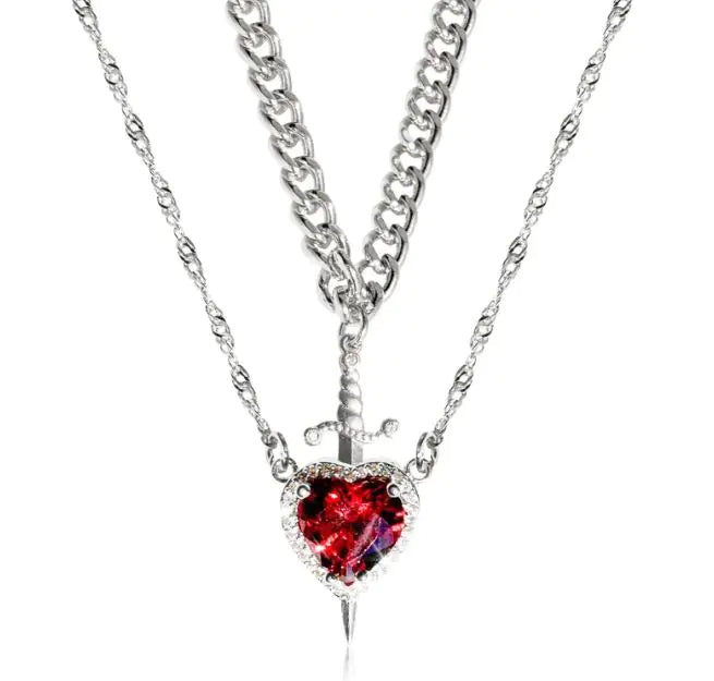 New Heart And Sword Necklace Set In Gold And Silver